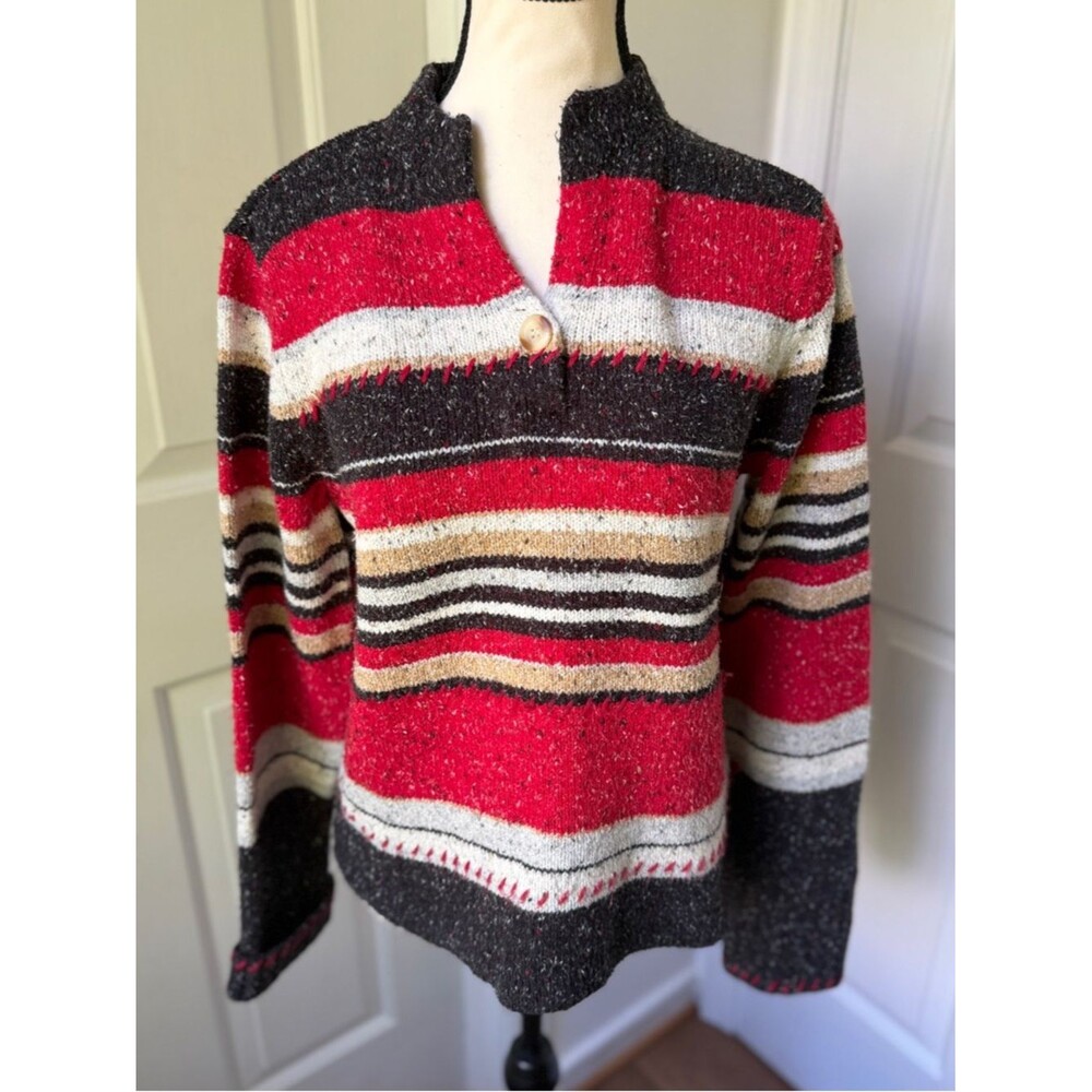 Crazy Horse Liz Claiborne Womens Striped Sweater Med Pullover Speckled Classic